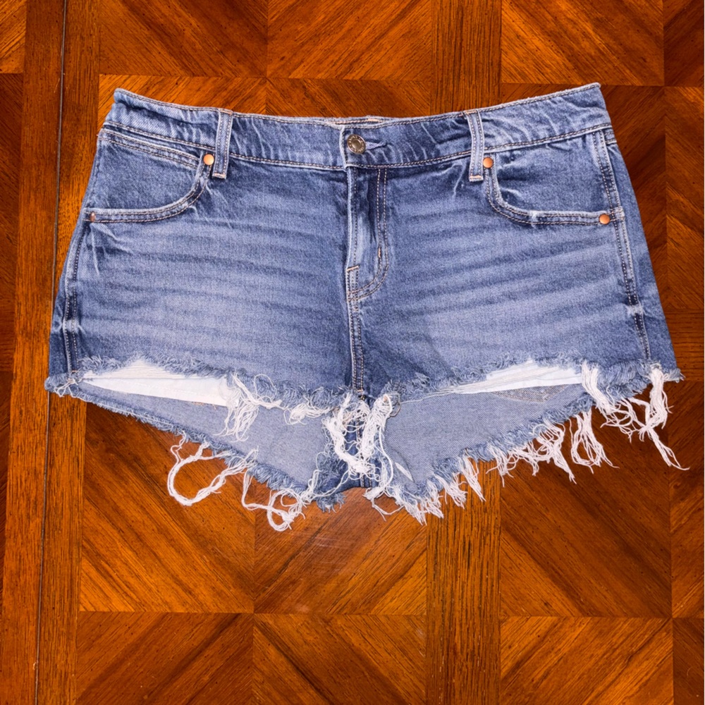 American Eagle Blue Frayed Jean Shorts